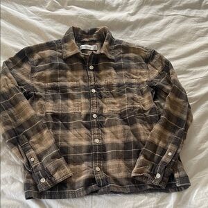 Abercrombie Kids Tan and Gray Flannel Shirt